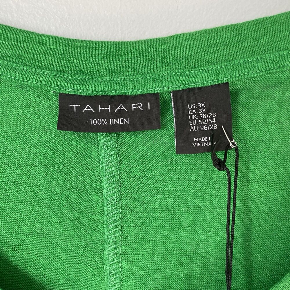 Tahari 100% Linen Blouse Top V Neck Short Sleeve Green Women's Size 3X - Picture 8 of 11